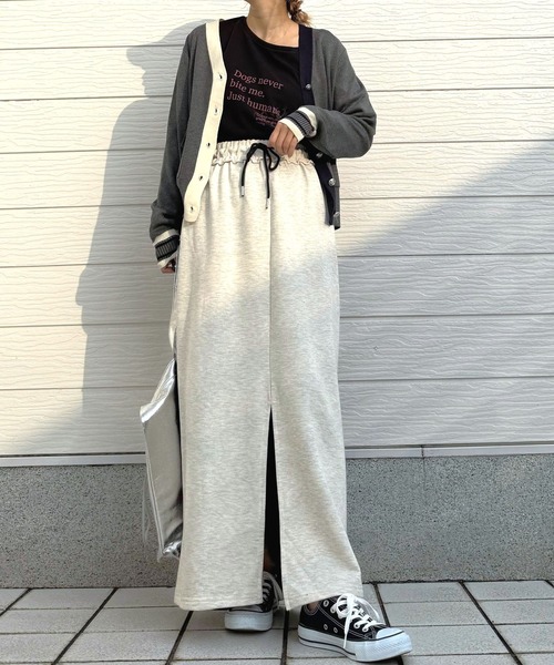 Q(キュー)の「裏毛バイカラー切替スカート(スカート・レディース・ライトグレー/アイボリー・MEDIUM)」の6枚目の写真