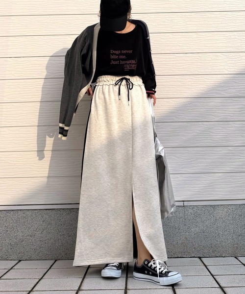 Q(キュー)の「裏毛バイカラー切替スカート(スカート・レディース・ライトグレー/アイボリー・MEDIUM)」の5枚目の写真