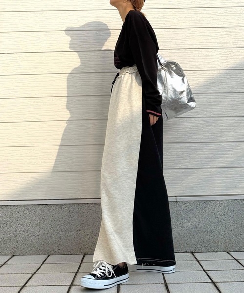 Q(キュー)の「裏毛バイカラー切替スカート(スカート・レディース・ライトグレー/アイボリー・MEDIUM)」の4枚目の写真