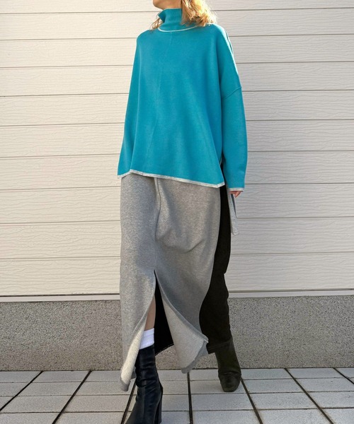 Q(キュー)の「裏毛バイカラー切替スカート(スカート・レディース・ライトグレー/アイボリー・MEDIUM)」の9枚目の写真