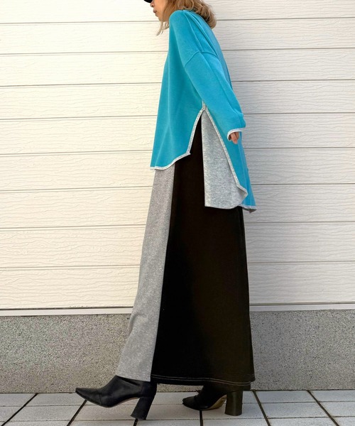 Q(キュー)の「裏毛バイカラー切替スカート(スカート・レディース・ライトグレー/アイボリー・MEDIUM)」の8枚目の写真