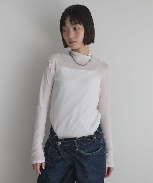 GARAGE OF GOOD CLOTHING（ガレージオブグッドクロージング）の「【日本製】無地シアーハイネックプルオーバー（Tシャツ/カットソー・レディース・ブラック/ホワイト・FREE）」の7枚目の写真
