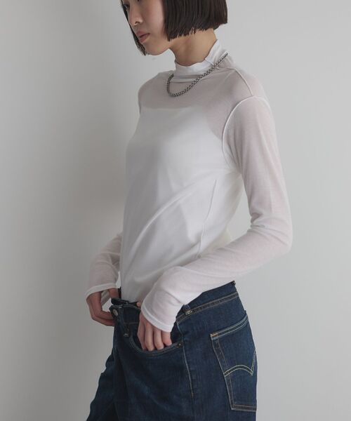 GARAGE OF GOOD CLOTHING（ガレージオブグッドクロージング）の「【日本製】無地シアーハイネックプルオーバー（Tシャツ/カットソー・レディース・ブラック/ホワイト・FREE）」の8枚目の写真