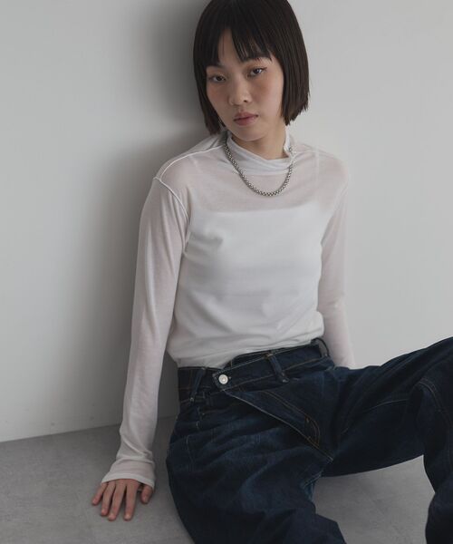 GARAGE OF GOOD CLOTHING（ガレージオブグッドクロージング）の「【日本製】無地シアーハイネックプルオーバー（Tシャツ/カットソー・レディース・ブラック/ホワイト・FREE）」の13枚目の写真