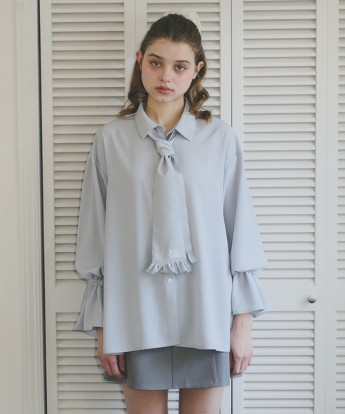 idem（イデム）の「volume sleeve frill tie blouse / タイ付きブラウス（シャツ/ブラウス・レディース・ライトブルー/アイボリー・FREE）」の21枚目の写真