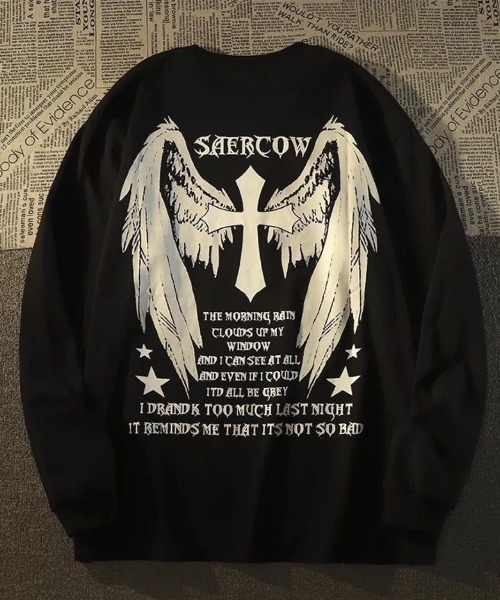 SHIBUYA Zy.(シブヤジー)の「CROSS MY SINSクロスプリントロングTシャツ(Tシャツ/カットソー・メンズ・ホワイト/ブラック・M/L/XL)」の2枚目の写真