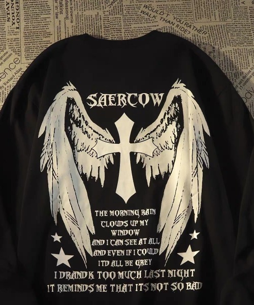 SHIBUYA Zy.(シブヤジー)の「CROSS MY SINSクロスプリントロングTシャツ(Tシャツ/カットソー・メンズ・ホワイト/ブラック・M/L/XL)」の6枚目の写真