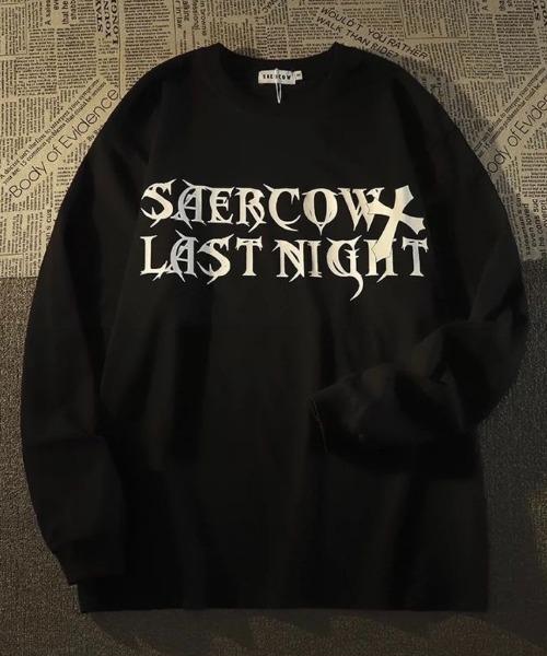 SHIBUYA Zy.(シブヤジー)の「CROSS MY SINSクロスプリントロングTシャツ(Tシャツ/カットソー・メンズ・ホワイト/ブラック・M/L/XL)」の4枚目の写真