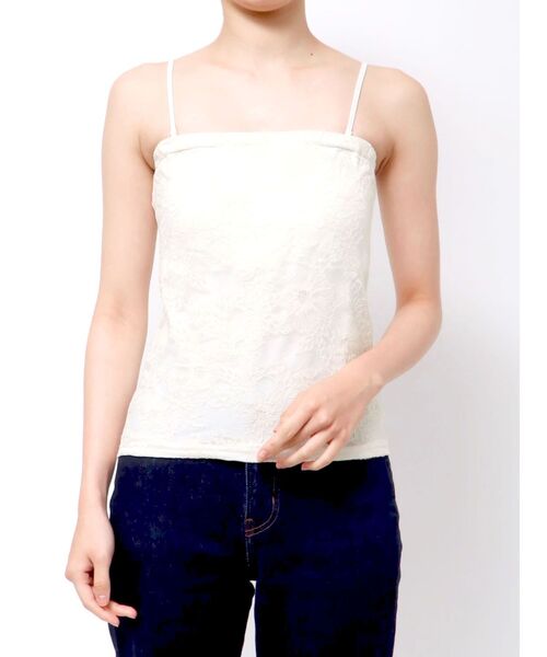 MERCURYDUO（マーキュリーデュオ）の「2WAYカップ付レースベアインナー（キャミソール・レディース・ブラック/オフホワイト・FREE）」の2枚目の写真