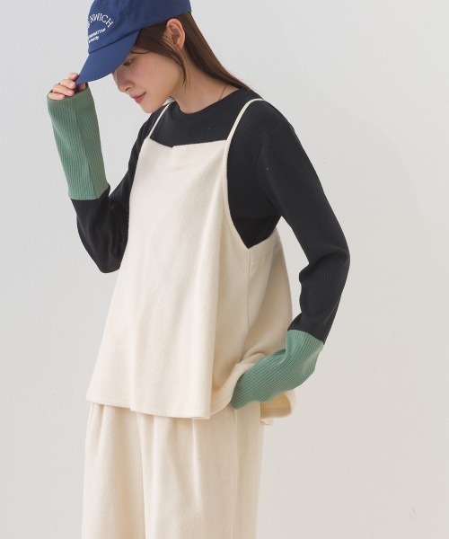 OMNES(オムネス)の「テレコリブ袖バイカラー長袖トップス(Tシャツ/カットソー・レディース・ブラック/アイボリー・FREE)」の6枚目の写真