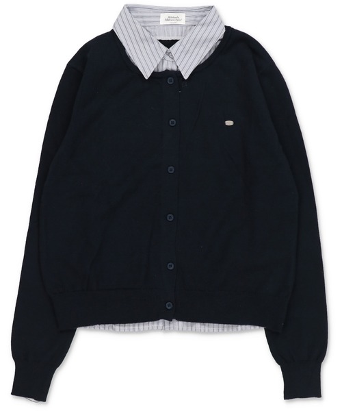 SPINNS（スピンズ）の「一枚で完成♪きちんと感漂うシャツレイヤード風ニットカーデ（ニット/セーター・レディース・アイボリー/ネイビー/チャコール・ONESIZE）」の4枚目の写真