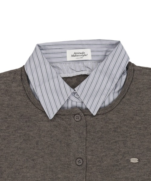 SPINNS（スピンズ）の「一枚で完成♪きちんと感漂うシャツレイヤード風ニットカーデ（ニット/セーター・レディース・アイボリー/ネイビー/チャコール・ONESIZE）」の8枚目の写真