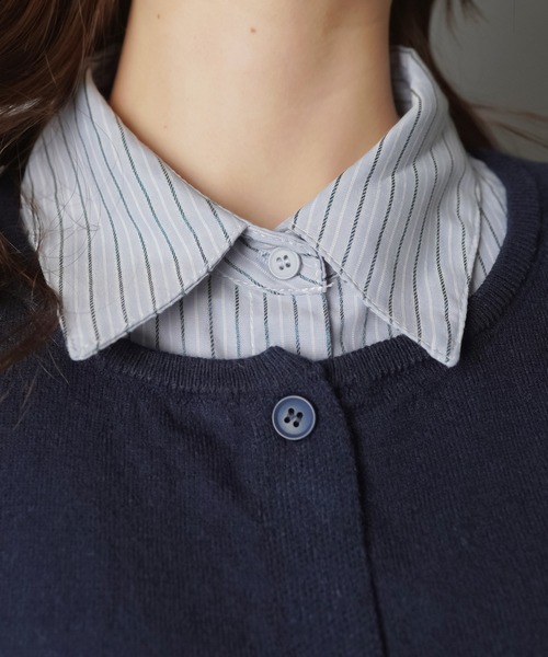 SPINNS（スピンズ）の「一枚で完成♪きちんと感漂うシャツレイヤード風ニットカーデ（ニット/セーター・レディース・アイボリー/ネイビー/チャコール・ONESIZE）」の18枚目の写真