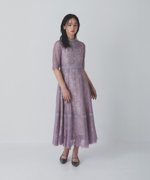 Rose of Sharon(ローズオブシャロン)の「スタンドカラー総レースフレアドレス(ドレス・レディース・グレイッシュブルー/ブラック/スモークピンク/カーキ/ボルドー/ラベンダー/ベージュ・S/M/L)」の5枚目の写真