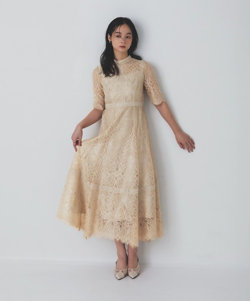 Rose of Sharon(ローズオブシャロン)の「スタンドカラー総レースフレアドレス(ドレス・レディース・グレイッシュブルー/ブラック/スモークピンク/カーキ/ボルドー/ラベンダー/ベージュ・S/M/L)」の2枚目の写真