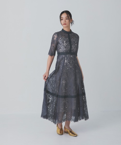 Rose of Sharon(ローズオブシャロン)の「スタンドカラー総レースフレアドレス(ドレス・レディース・グレイッシュブルー/ブラック/スモークピンク/カーキ/ボルドー/ラベンダー/ベージュ・S/M/L)」の3枚目の写真