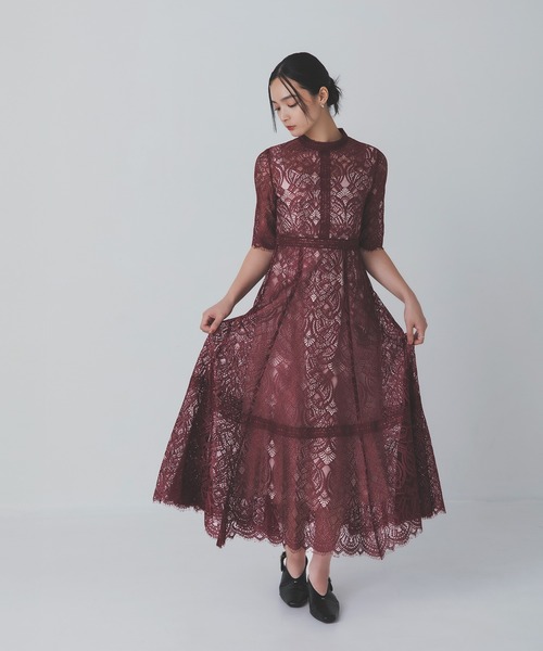 Rose of Sharon(ローズオブシャロン)の「スタンドカラー総レースフレアドレス(ドレス・レディース・グレイッシュブルー/ブラック/スモークピンク/カーキ/ボルドー/ラベンダー/ベージュ・S/M/L)」の7枚目の写真
