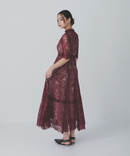 Rose of Sharon(ローズオブシャロン)の「スタンドカラー総レースフレアドレス(ドレス・レディース・グレイッシュブルー/ブラック/スモークピンク/カーキ/ボルドー/ラベンダー/ベージュ・S/M/L)」の8枚目の写真