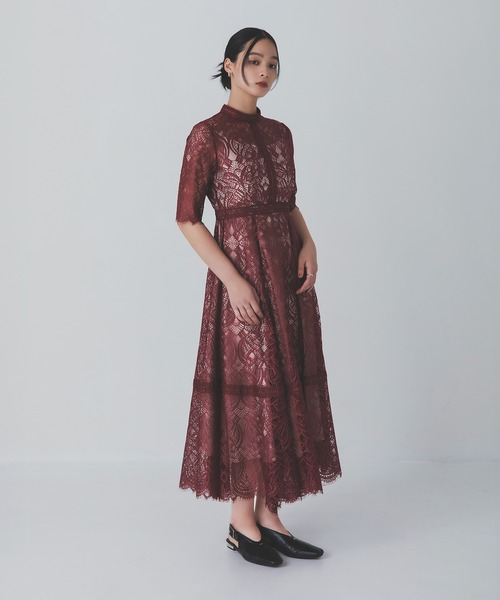 Rose of Sharon(ローズオブシャロン)の「スタンドカラー総レースフレアドレス(ドレス・レディース・グレイッシュブルー/ブラック/スモークピンク/カーキ/ボルドー/ラベンダー/ベージュ・S/M/L)」の9枚目の写真
