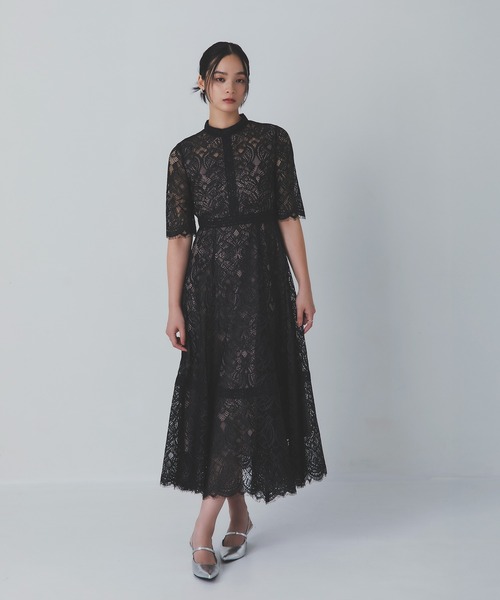 Rose of Sharon(ローズオブシャロン)の「スタンドカラー総レースフレアドレス(ドレス・レディース・グレイッシュブルー/ブラック/スモークピンク/カーキ/ボルドー/ラベンダー/ベージュ・S/M/L)」の14枚目の写真
