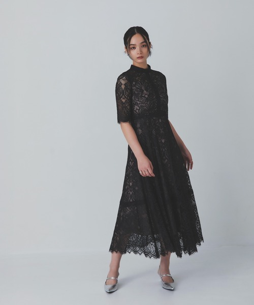 Rose of Sharon(ローズオブシャロン)の「スタンドカラー総レースフレアドレス(ドレス・レディース・グレイッシュブルー/ブラック/スモークピンク/カーキ/ボルドー/ラベンダー/ベージュ・S/M/L)」の15枚目の写真