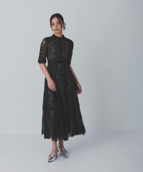 Rose of Sharon(ローズオブシャロン)の「スタンドカラー総レースフレアドレス(ドレス・レディース・グレイッシュブルー/ブラック/スモークピンク/カーキ/ボルドー/ラベンダー/ベージュ・S/M/L)」の16枚目の写真