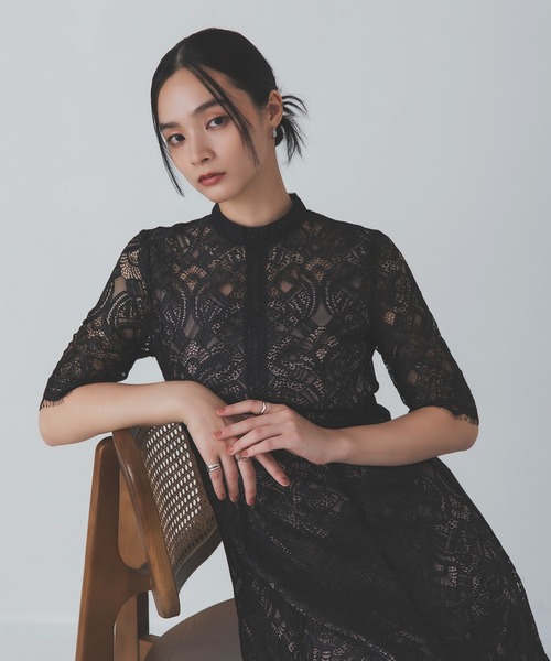 Rose of Sharon(ローズオブシャロン)の「スタンドカラー総レースフレアドレス(ドレス・レディース・グレイッシュブルー/ブラック/スモークピンク/カーキ/ボルドー/ラベンダー/ベージュ・S/M/L)」の18枚目の写真