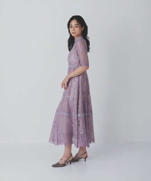 Rose of Sharon(ローズオブシャロン)の「スタンドカラー総レースフレアドレス(ドレス・レディース・グレイッシュブルー/ブラック/スモークピンク/カーキ/ボルドー/ラベンダー/ベージュ・S/M/L)」の20枚目の写真