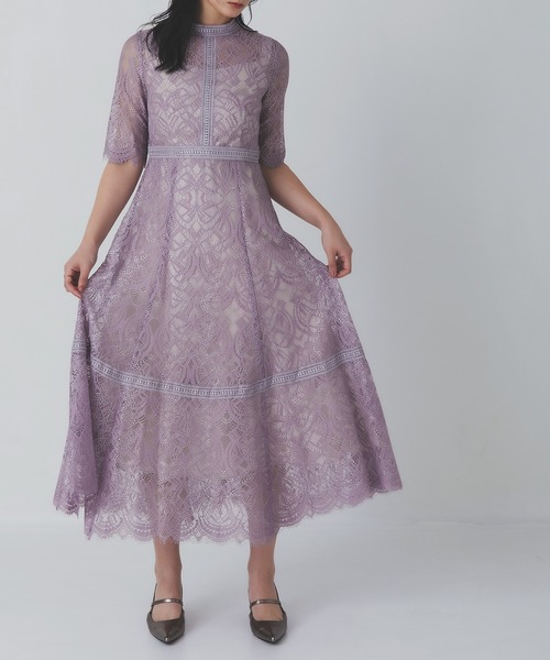 Rose of Sharon(ローズオブシャロン)の「スタンドカラー総レースフレアドレス(ドレス・レディース・グレイッシュブルー/ブラック/スモークピンク/カーキ/ボルドー/ラベンダー/ベージュ・S/M/L)」の21枚目の写真