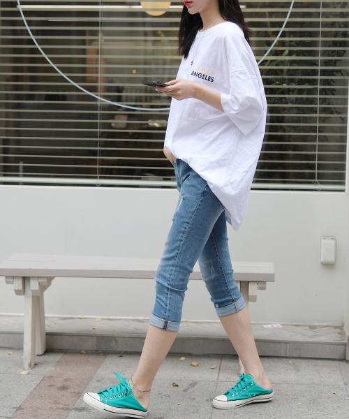 BBAEBBAE(ペッペ)の「スパン救済洗濯排気7部デニムパンツ(デニムパンツ・レディース・ブルー・SMALL/MEDIUM/LARGE/X-LARGE)」の3枚目の写真