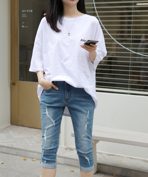 BBAEBBAE(ペッペ)の「スパン救済洗濯排気7部デニムパンツ(デニムパンツ・レディース・ブルー・SMALL/MEDIUM/LARGE/X-LARGE)」の4枚目の写真