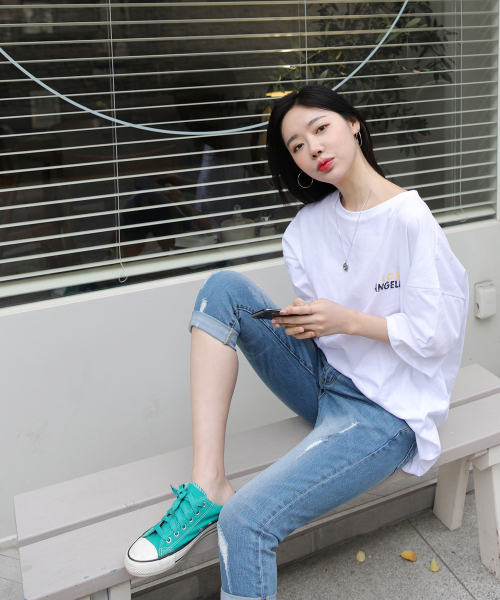 BBAEBBAE(ペッペ)の「スパン救済洗濯排気7部デニムパンツ(デニムパンツ・レディース・ブルー・SMALL/MEDIUM/LARGE/X-LARGE)」の5枚目の写真