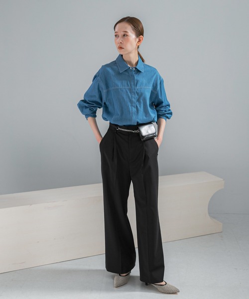 URBAN RESEARCH ROSSO WOMEN（アーバンリサーチ　ロッソ）の「防シワハイウエストワイドスラックス（その他パンツ・レディース・モカ/ライトベージュ/ブラック・TALL/38/36/34）」の18枚目の写真