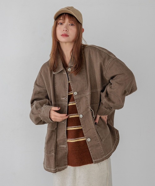 BAYFLOW（ベイフロー）の「デニムカバーオール（デニムジャケット・レディース・サックスブルー/インディゴブルー/ブラウン・SMALL/MEDIUM）」の7枚目の写真