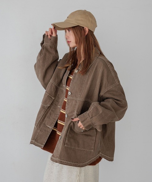 BAYFLOW（ベイフロー）の「デニムカバーオール（デニムジャケット・レディース・サックスブルー/インディゴブルー/ブラウン・SMALL/MEDIUM）」の8枚目の写真