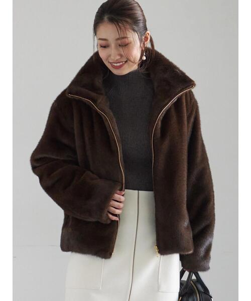 Te chichi（テチチ）の「【宮本茉由着用】グラデーションファースタンドジャケット（ノーカラージャケット・レディース・ブラウン/グレー・F）」の15枚目の写真