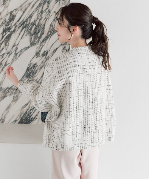 La boutique BonBon（ラブティックボンボン）の「【オケージョン対応】ツィード金ボタンジャケット（ノーカラージャケット・レディース・ブラック/オフホワイト・FREE）」の22枚目の写真