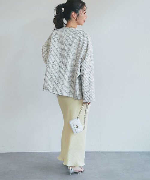 最終価格☆完売品！今期新作　ラブティックボンボン　ツィードジャケット セール】【ゆるっと着れる】ツィード金ボタンジャケット（ノーカラー