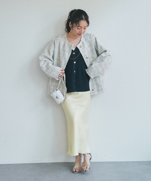 La boutique BonBon（ラブティックボンボン）の「【オケージョン対応】ツィード金ボタンジャケット（ノーカラージャケット・レディース・ブラック/オフホワイト・FREE）」の12枚目の写真