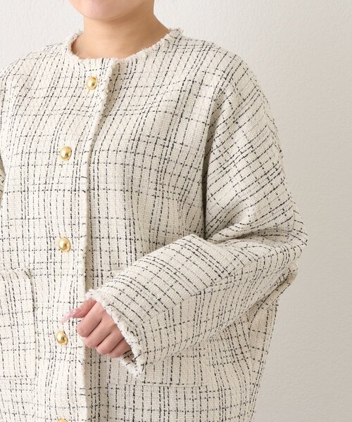 La boutique BonBon（ラブティックボンボン）の「【オケージョン対応】ツィード金ボタンジャケット（ノーカラージャケット・レディース・ブラック/オフホワイト・FREE）」の19枚目の写真