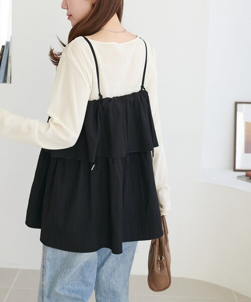 DISCOAT（ディスコート）の「ハシゴレースティアードキャミ（チュニック・レディース・オフホワイト/ブラック・FREE）」の22枚目の写真