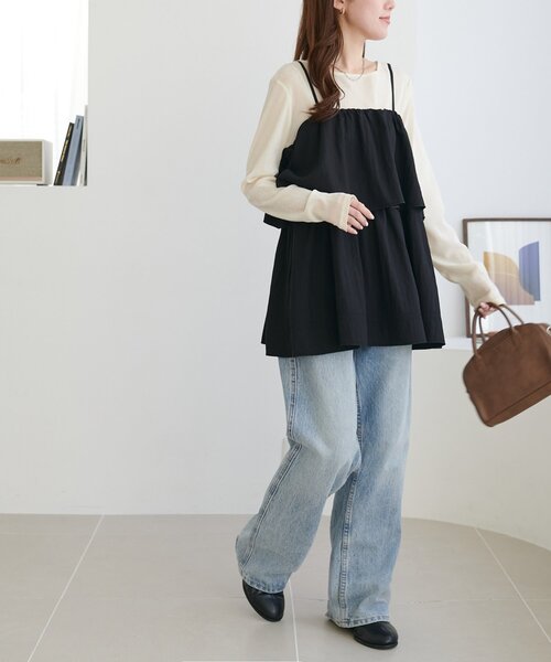 DISCOAT（ディスコート）の「ハシゴレースティアードキャミ（チュニック・レディース・オフホワイト/ブラック・FREE）」の20枚目の写真