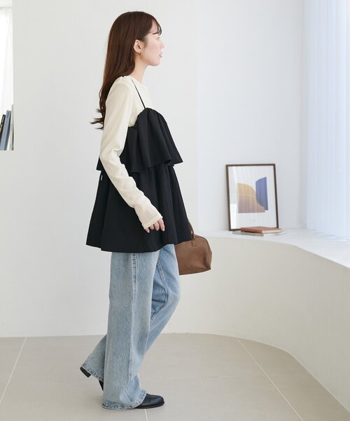 DISCOAT（ディスコート）の「ハシゴレースティアードキャミ（チュニック・レディース・オフホワイト/ブラック・FREE）」の19枚目の写真