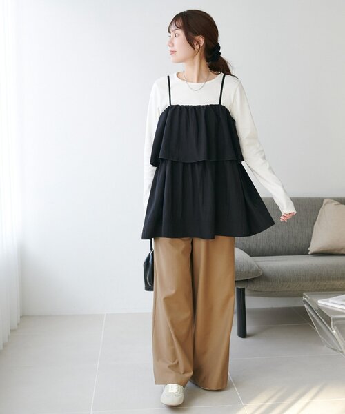 DISCOAT（ディスコート）の「ハシゴレースティアードキャミ（チュニック・レディース・オフホワイト/ブラック・FREE）」の11枚目の写真