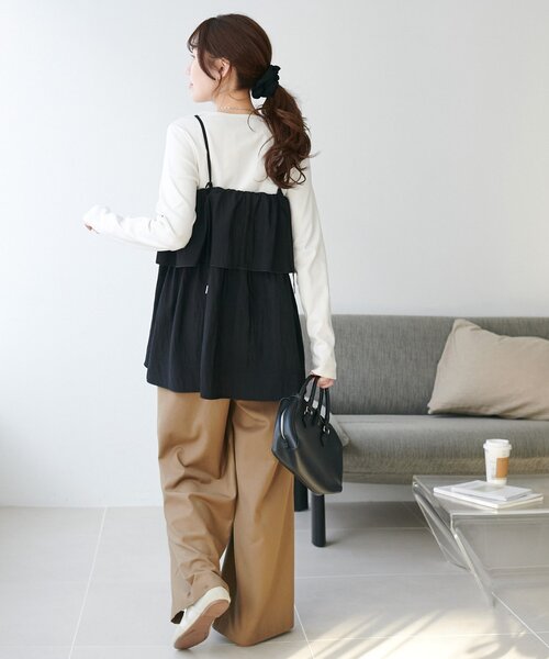 DISCOAT(ディスコート)の「ハシゴレースティアードキャミ(チュニック・レディース・オフホワイト/ブラック・FREE)」の10枚目の写真