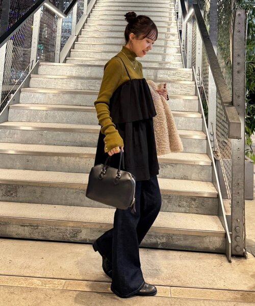 DISCOAT（ディスコート）の「ハシゴレースティアードキャミ（チュニック・レディース・オフホワイト/ブラック・FREE）」の9枚目の写真