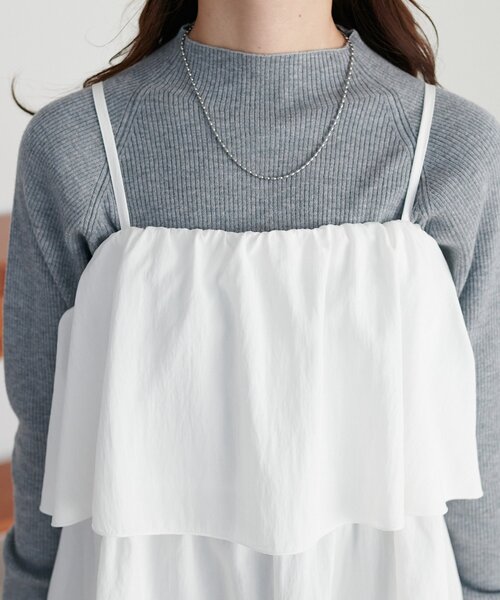 DISCOAT（ディスコート）の「ハシゴレースティアードキャミ（チュニック・レディース・オフホワイト/ブラック・FREE）」の7枚目の写真