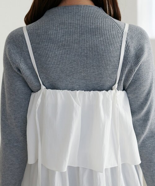 DISCOAT（ディスコート）の「ハシゴレースティアードキャミ（チュニック・レディース・オフホワイト/ブラック・FREE）」の4枚目の写真