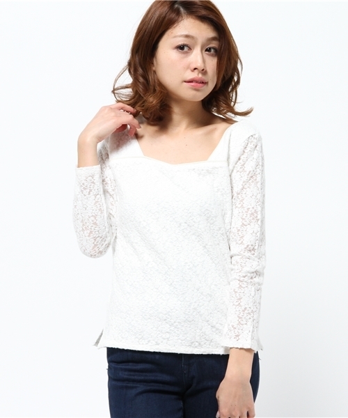 OUTLET(アウトレット)の「【WHO'S WHO gallery】AMレースT(Tシャツ/カットソー・レディース・オフホワイト/ブラック・FREE)」の2枚目の写真