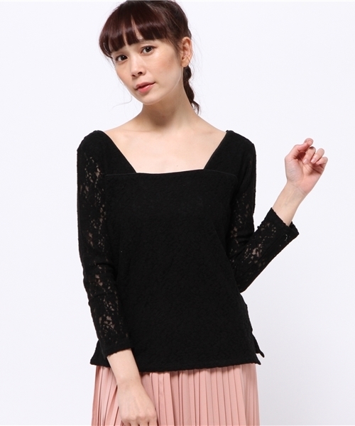 OUTLET(アウトレット)の「【WHO'S WHO gallery】AMレースT(Tシャツ/カットソー・レディース・オフホワイト/ブラック・FREE)」の1枚目の写真